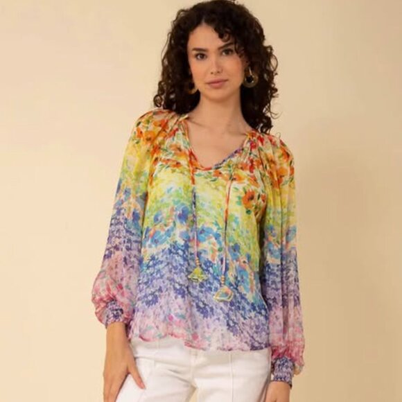 New* HALE BOB Octavia Chiffon Top Blue Multi-Color Size XL $80.00 - Picture 4 of 11